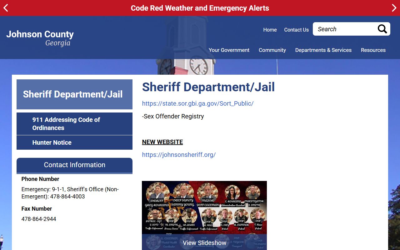 Johnson County government sheriff and jail listing with sheriff, phone, and fax details
