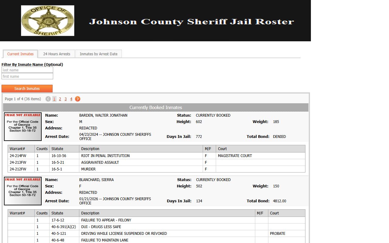 Johnson County inmate records current inmates name search roster