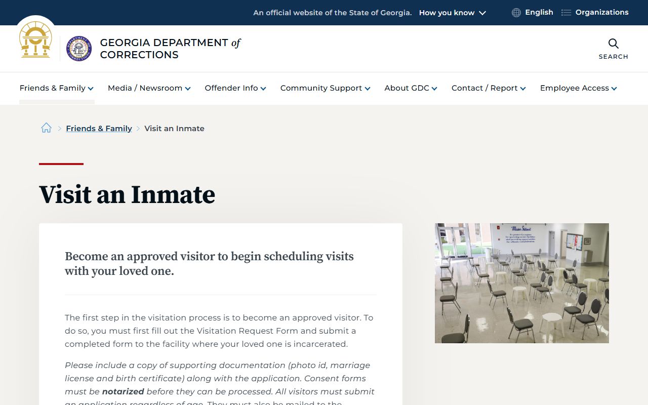 Georgia Department of Corrections visitor approval process page