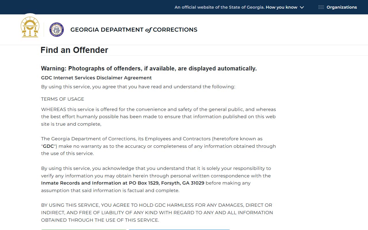 Georgia Department of Corrections offender search form